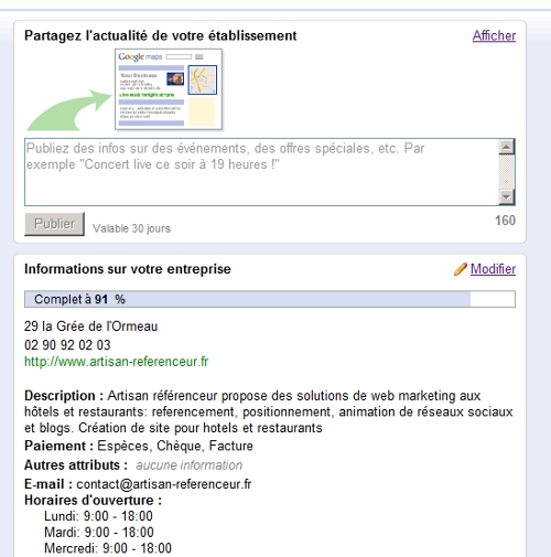 Utilisez l'option actualité pour optimiser votre fiche Google Adresse ou Google Map