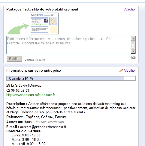 Utilisez l'option actualité pour optimiser votre fiche Google Adresse ou Google Map