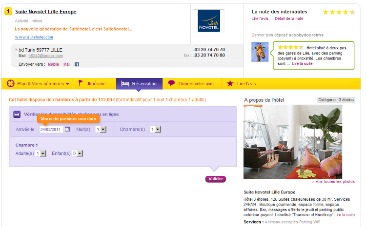 reserver un hotel depuis pages jaunes