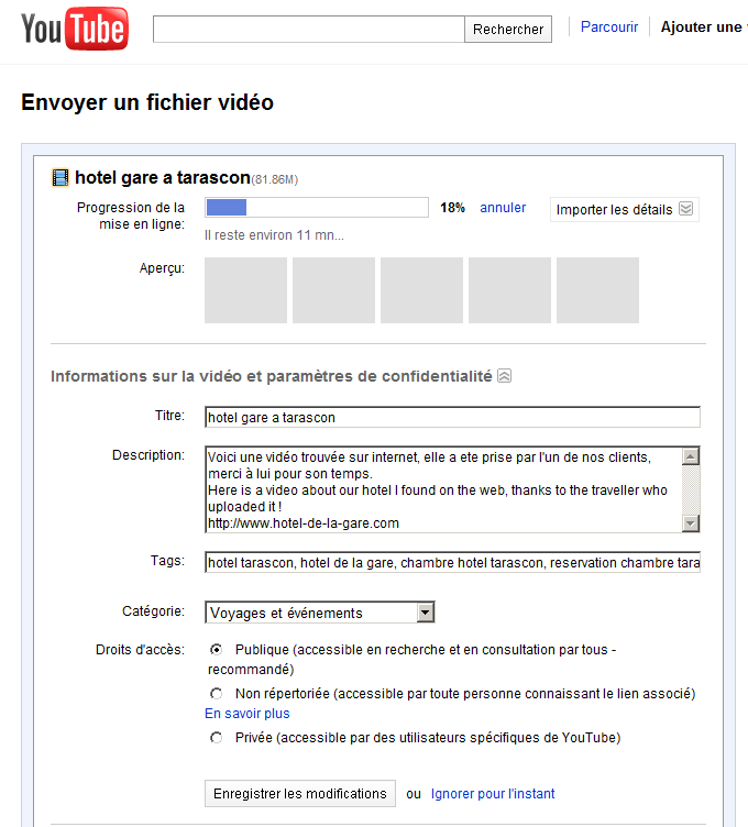 optimiser une video youtube pour un hotel