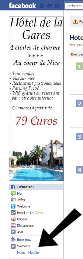 onglet tripadvisor sur page fan facebook d'un hotel