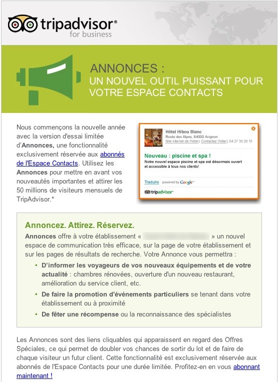 Nouveau service TripAdvisor: les annonces