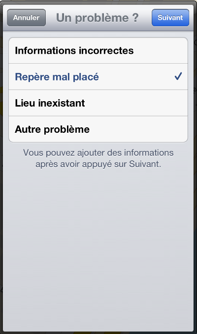 Modification (suggestion de modification) de fiche depuis la cartographie iphone