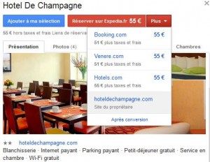 Prix dans Google hotel finder