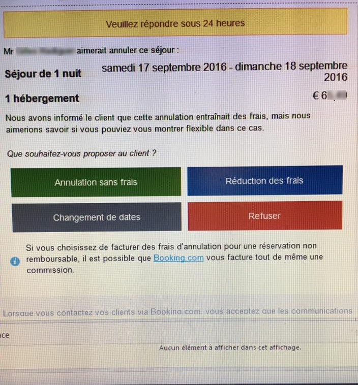 Booking annulation sans frais